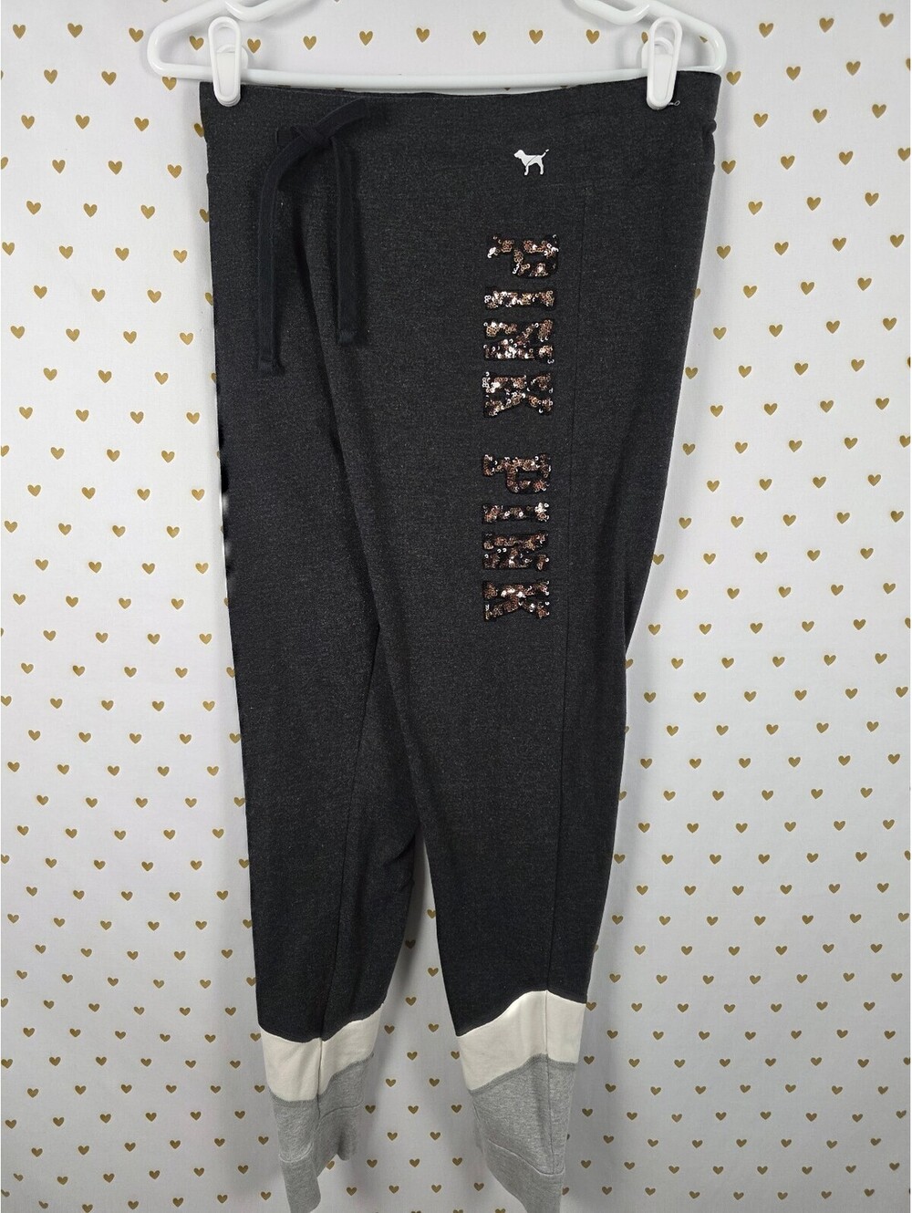 Victorias Secret PINK BLING leopard Cheetah Yoga Pants Sequined Logo LARGE